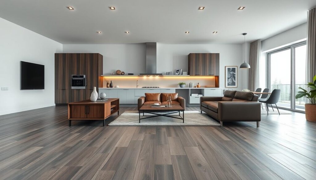 materiały mebli a szara podłoga