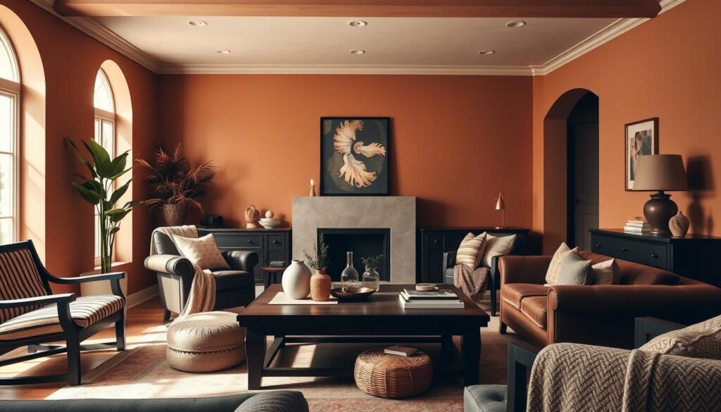 pomysły na kolor ścian do ciemnobrązowych mebli